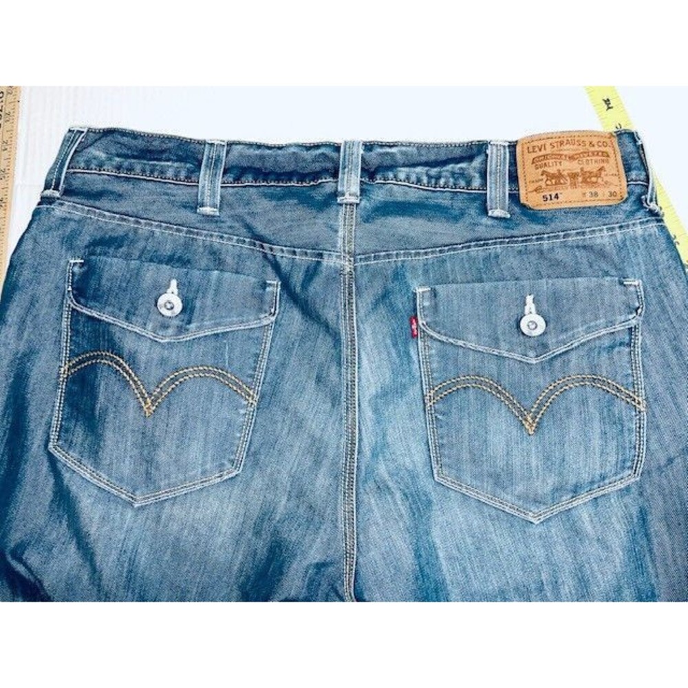 Levis 514 Jeans 38x30 Mens Baggy Y2K Slim Straight Fit Flap Pockets Waxed Denim